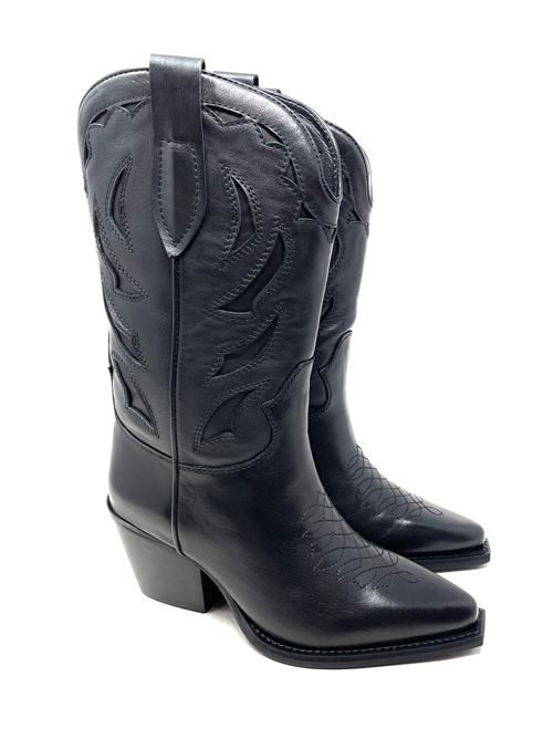 Bestickter texanischer Stiefel IL LACCIO | 24FW1000LEATHERNERO/NERO